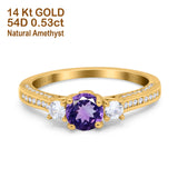 14K Gold 1.37ct Round Three Stone Vintage 6mm G SI Diamond Engagement Wedding Ring