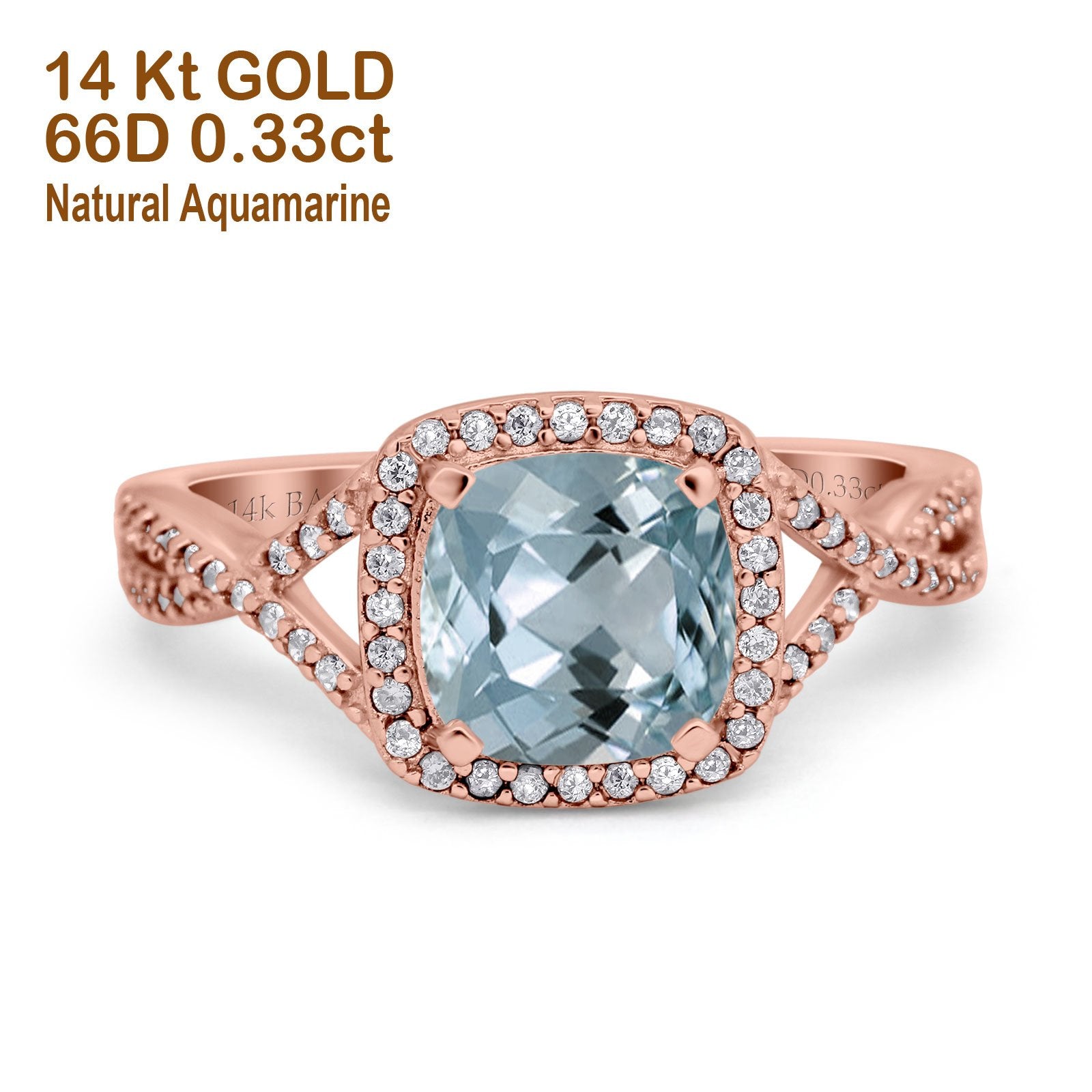 14K Gold 2.37ct Cushion Infinity Shank 8mm G SI Diamond Engagement Wedding Ring