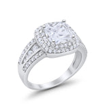 Halo Art Deco Wedding Ring Simulated Cubic Zirconia 925 Sterling Silver