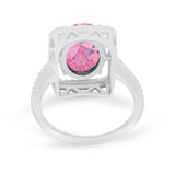 Halo Oval Simulated Cubic Zirconia 925 Sterling Silver Engagement Ring