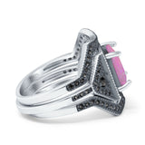 Three Piece Ring Band Flower Art Deco Princess Cut Wedding Bridal Ring Round Black Simulated Cubic Zirconia 925 Sterling Silver