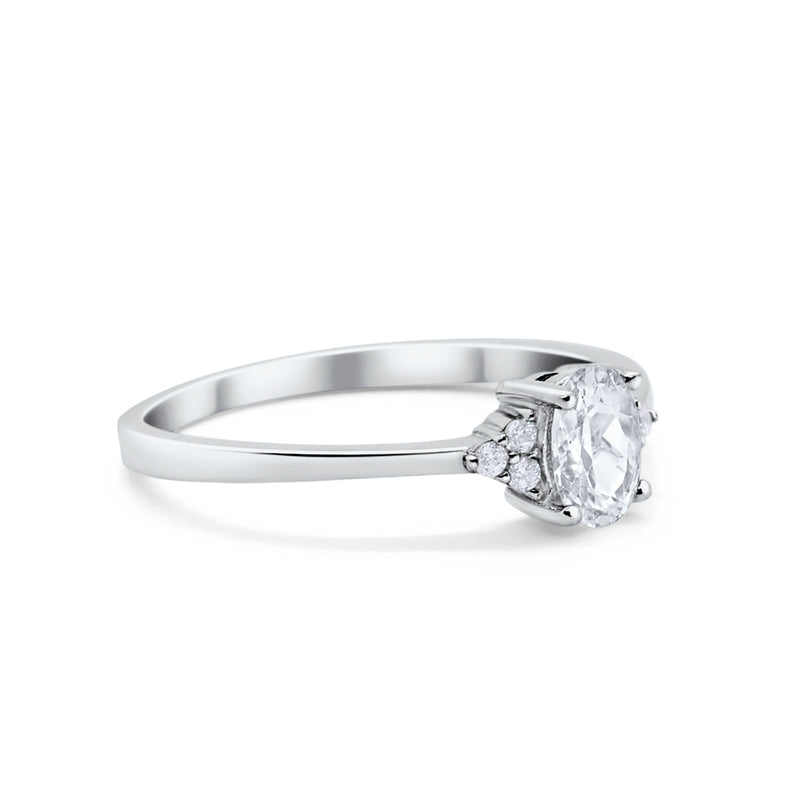 Oval Cut Wedding Ring Round Simulated Cubic Zirconia 925 Sterling Silver