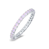 Full Eternity Stackable Engagement Ring Lab Created Opal 925 Sterling Silver