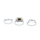 Three Piece Ring Band Flower Art Deco Princess Cut Wedding Bridal Ring Round Black Simulated Cubic Zirconia 925 Sterling Silver