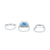 Three Piece Ring Band Flower Art Deco Princess Cut Wedding Bridal Ring Round Black Simulated Cubic Zirconia 925 Sterling Silver