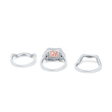 Three Piece Ring Band Flower Art Deco Princess Cut Wedding Bridal Ring Round Black Simulated Cubic Zirconia 925 Sterling Silver