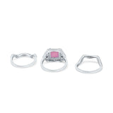 Three Piece Ring Band Flower Art Deco Princess Cut Wedding Bridal Ring Round Black Simulated Cubic Zirconia 925 Sterling Silver