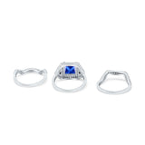 Three Piece Ring Band Flower Art Deco Princess Cut Wedding Bridal Ring Round Black Simulated Cubic Zirconia 925 Sterling Silver
