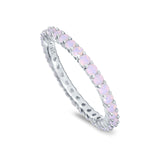 Full Eternity Stackable Engagement Ring Lab Created Opal 925 Sterling Silver