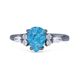 Pear Art Deco Five Stone Engagement Bridal Ring Round Simulated Cubic Zirconia 925 Sterling Silver