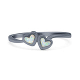 Art Deco Bridal Wedding Engagement Ring Heart Lab Created White Opal 925 Sterling Silver