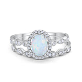 Halo Oval Bridal Wedding Set Ring Art Deco Oval Round Cubic Zirconia Solid 925 Sterling Silver Choose Color Size 4 to 12