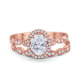 Halo Oval Bridal Wedding Set Ring Art Deco Oval Round Cubic Zirconia Solid 925 Sterling Silver Choose Color Size 4 to 12