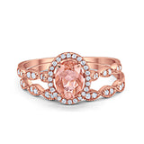Halo Oval Bridal Wedding Set Ring Art Deco Oval Round Cubic Zirconia Solid 925 Sterling Silver Choose Color Size 4 to 12