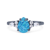 Pear Art Deco Five Stone Engagement Bridal Ring Round Simulated Cubic Zirconia 925 Sterling Silver