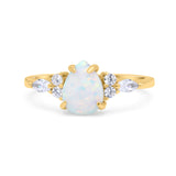 Pear Art Deco Five Stone Engagement Bridal Ring Round Simulated Cubic Zirconia 925 Sterling Silver