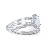 Halo Oval Bridal Wedding Set Ring Art Deco Oval Round Cubic Zirconia Solid 925 Sterling Silver Choose Color Size 4 to 12