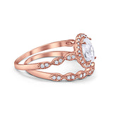Halo Oval Bridal Wedding Set Ring Art Deco Oval Round Cubic Zirconia Solid 925 Sterling Silver Choose Color Size 4 to 12