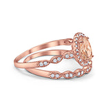 Halo Oval Bridal Wedding Set Ring Art Deco Oval Round Cubic Zirconia Solid 925 Sterling Silver Choose Color Size 4 to 12