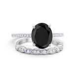 Two Piece Oval Wedding Simulated CZ Bridal Set Ring Band 925 Sterling Silver