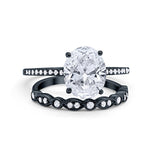 Two Piece Oval Wedding Simulated CZ Bridal Set Ring Band 925 Sterling Silver