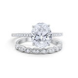 Two Piece Oval Wedding Simulated CZ Bridal Set Ring Band 925 Sterling Silver