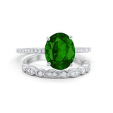 Two Piece Oval Wedding Simulated CZ Bridal Set Ring Band 925 Sterling Silver