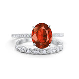 Two Piece Oval Wedding Simulated CZ Bridal Set Ring Band 925 Sterling Silver
