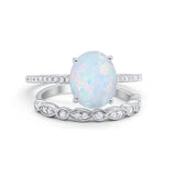 Two Piece Oval Wedding Simulated CZ Bridal Set Ring Band 925 Sterling Silver
