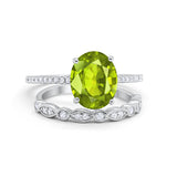 Two Piece Oval Wedding Simulated CZ Bridal Set Ring Band 925 Sterling Silver