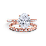 Two Piece Oval Wedding Simulated CZ Bridal Set Ring Band 925 Sterling Silver