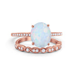 Two Piece Oval Wedding Simulated CZ Bridal Set Ring Band 925 Sterling Silver