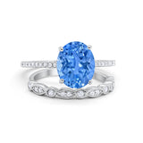 Two Piece Oval Wedding Simulated CZ Bridal Set Ring Band 925 Sterling Silver