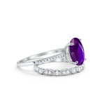 Two Piece Oval Wedding Simulated CZ Bridal Set Ring Band 925 Sterling Silver