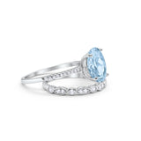 Two Piece Oval Wedding Simulated CZ Bridal Set Ring Band 925 Sterling Silver