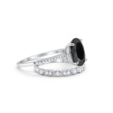 Two Piece Oval Wedding Simulated CZ Bridal Set Ring Band 925 Sterling Silver