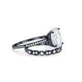 Two Piece Oval Wedding Simulated CZ Bridal Set Ring Band 925 Sterling Silver