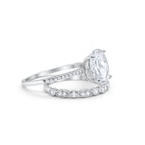 Two Piece Oval Wedding Simulated CZ Bridal Set Ring Band 925 Sterling Silver