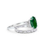 Two Piece Oval Wedding Simulated CZ Bridal Set Ring Band 925 Sterling Silver