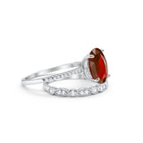 Two Piece Oval Wedding Simulated CZ Bridal Set Ring Band 925 Sterling Silver