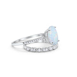 Two Piece Oval Wedding Simulated CZ Bridal Set Ring Band 925 Sterling Silver