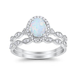 Halo Oval Bridal Wedding Set Ring Art Deco Oval Round Cubic Zirconia Solid 925 Sterling Silver Choose Color Size 4 to 12