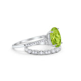 Two Piece Oval Wedding Simulated CZ Bridal Set Ring Band 925 Sterling Silver