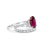 Two Piece Oval Wedding Simulated CZ Bridal Set Ring Band 925 Sterling Silver