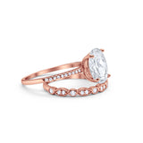 Two Piece Oval Wedding Simulated CZ Bridal Set Ring Band 925 Sterling Silver