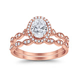 Halo Oval Bridal Wedding Set Ring Art Deco Oval Round Cubic Zirconia Solid 925 Sterling Silver Choose Color Size 4 to 12