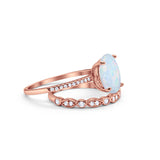 Two Piece Oval Wedding Simulated CZ Bridal Set Ring Band 925 Sterling Silver