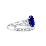 Two Piece Oval Wedding Simulated CZ Bridal Set Ring Band 925 Sterling Silver
