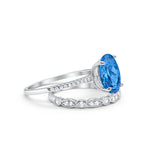 Two Piece Oval Wedding Simulated CZ Bridal Set Ring Band 925 Sterling Silver