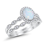 Halo Oval Bridal Wedding Set Ring Art Deco Oval Round Cubic Zirconia Solid 925 Sterling Silver Choose Color Size 4 to 12